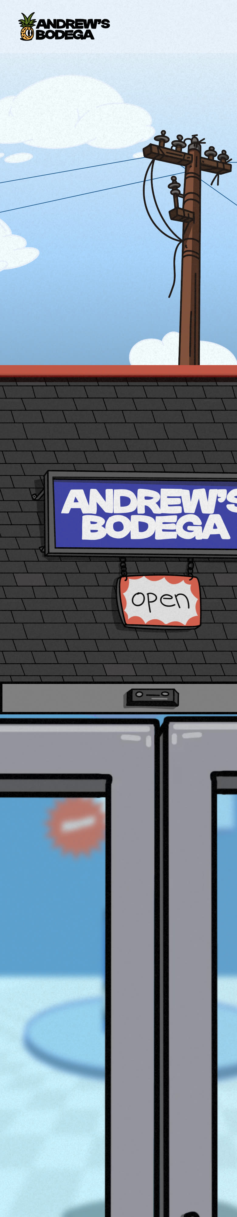 The Andrew's Bodega homepage on a phone